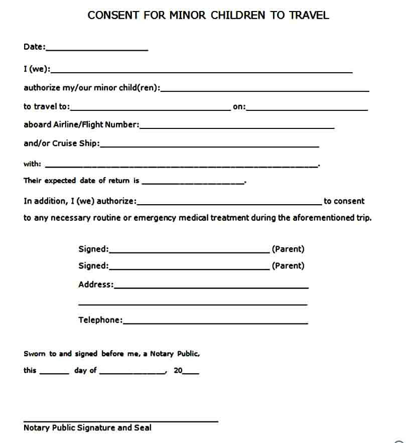 Sample Child Travel Consent Form Mous Syusa