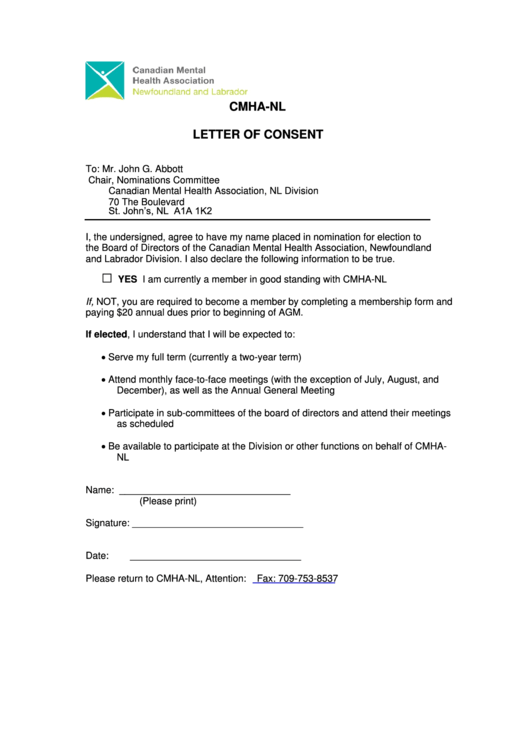 Sample Letter Of Consent Template Printable Pdf Download