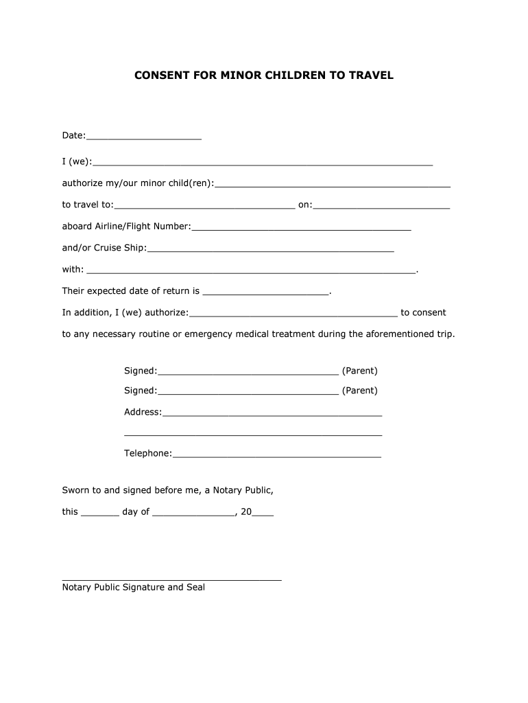 Sample Letter Of Consent To Travel With One Parent Fill Online 