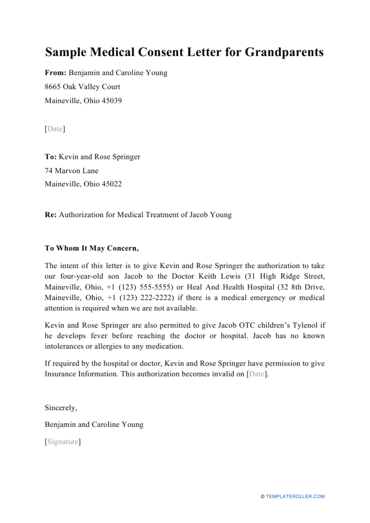 Sample Medical Consent Letter For Grandparents Download Printable PDF 