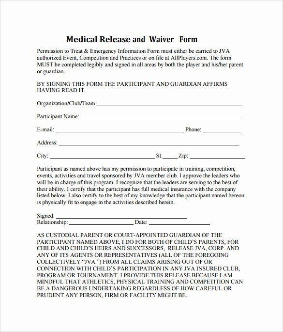 Sample Medical Release Forms Beautiful Sample Medical Waiver Form 9 