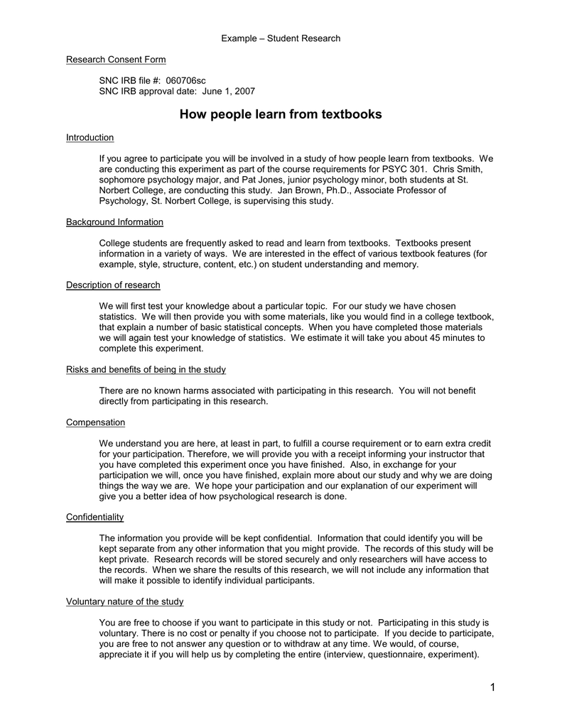 Student Research Example Research Consent Form