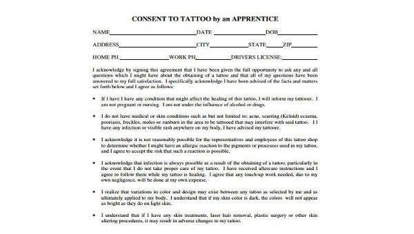 Tattoo Consent Form Samples 8 Free Documents In Word PDF Consent 