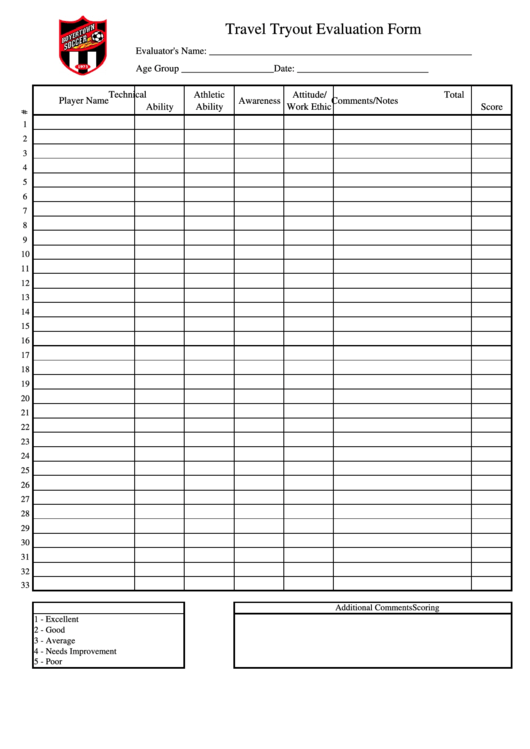 Travel Tryout Evaluation Form Boyertown Soccer Club Printable Pdf 