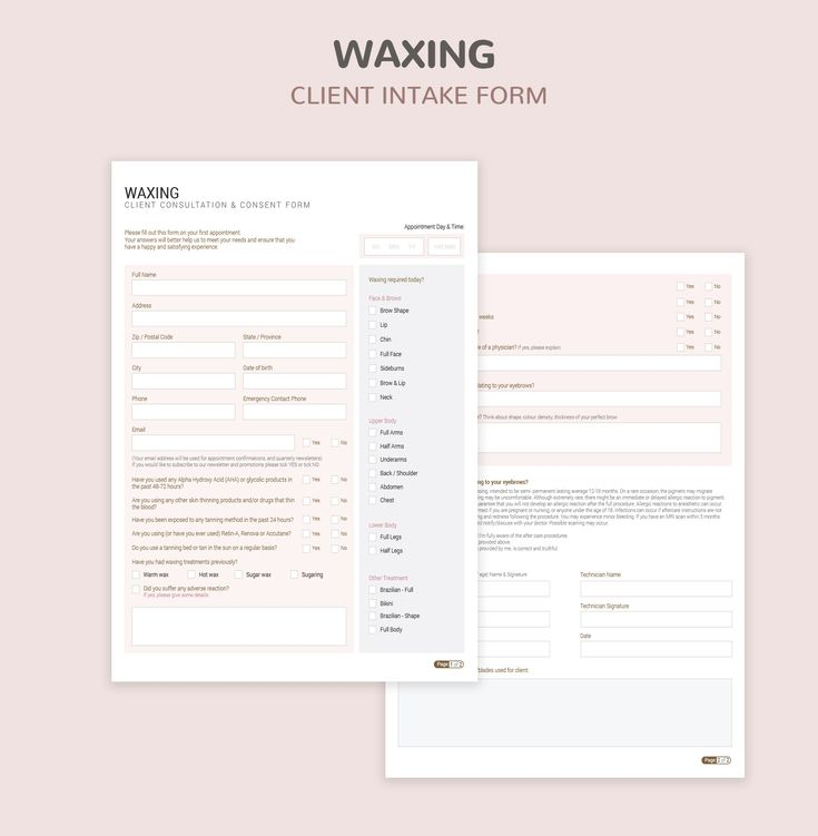 Waxing Consultation Forms Aftercare Advice Client Consent Etsy 