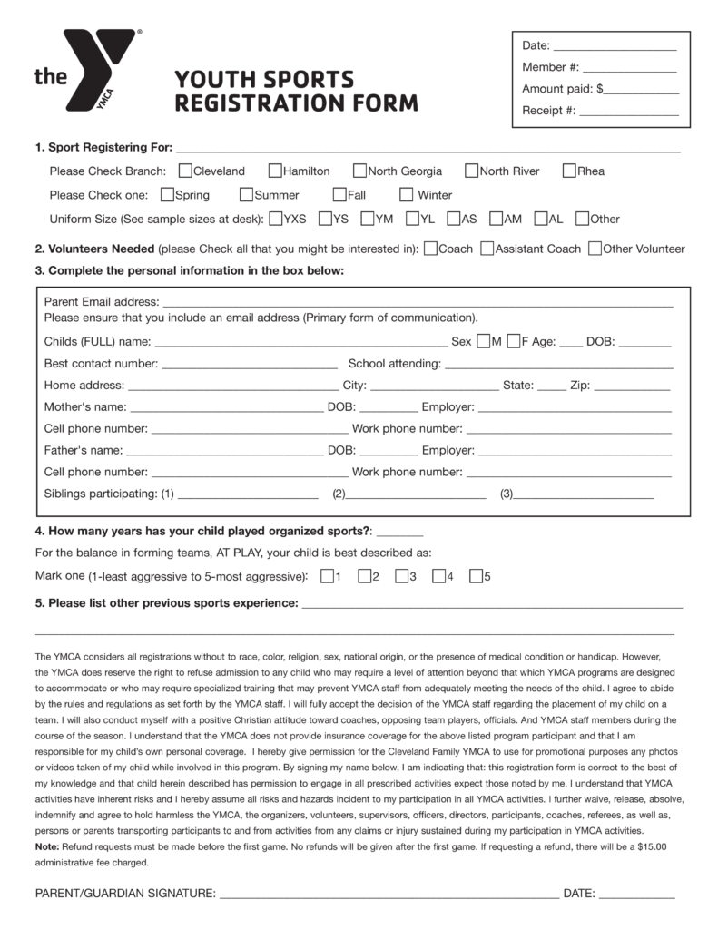 Youth Sports Registration Form Templates At Allbusinesstemplates