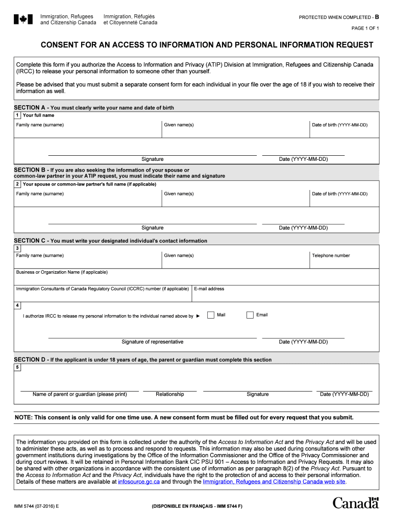 2016 Form Canada IMM 5744 Fill Online Printable Fillable Blank 