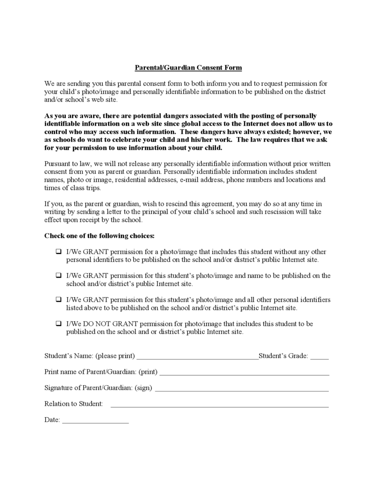 2021 Parent Guardian Consent Form Fillable Printable PDF Forms
