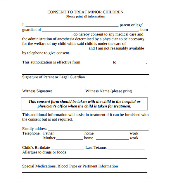 6 Child Medical Consent Forms Sample Templates