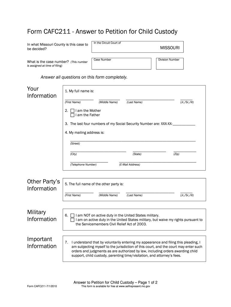 Answer To Petition Sample Fill Out And Sign Printable PDF Template 