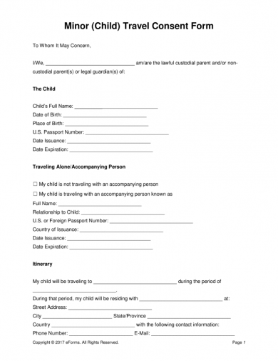 Best Printable Child Travel Consent Form Bailey Website