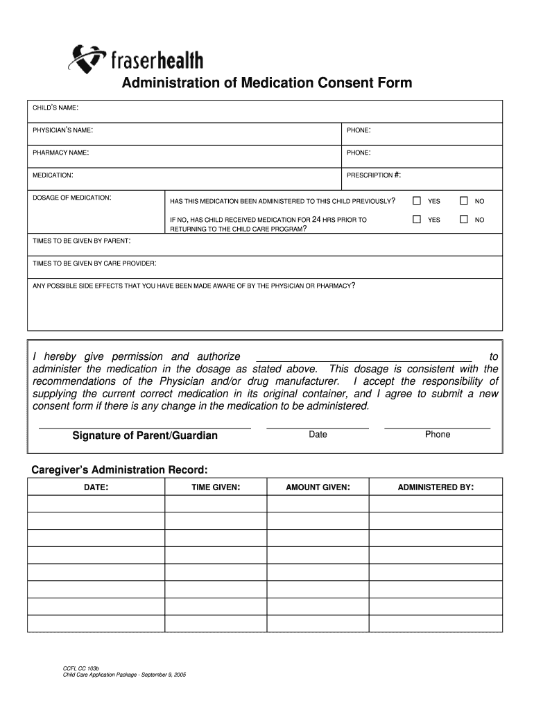 CCFL CC 103b Administration Of Medication Consent Form Fill And
