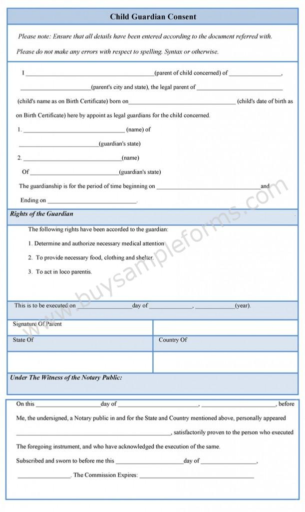 Child Guardian Consent Form Sample Forms