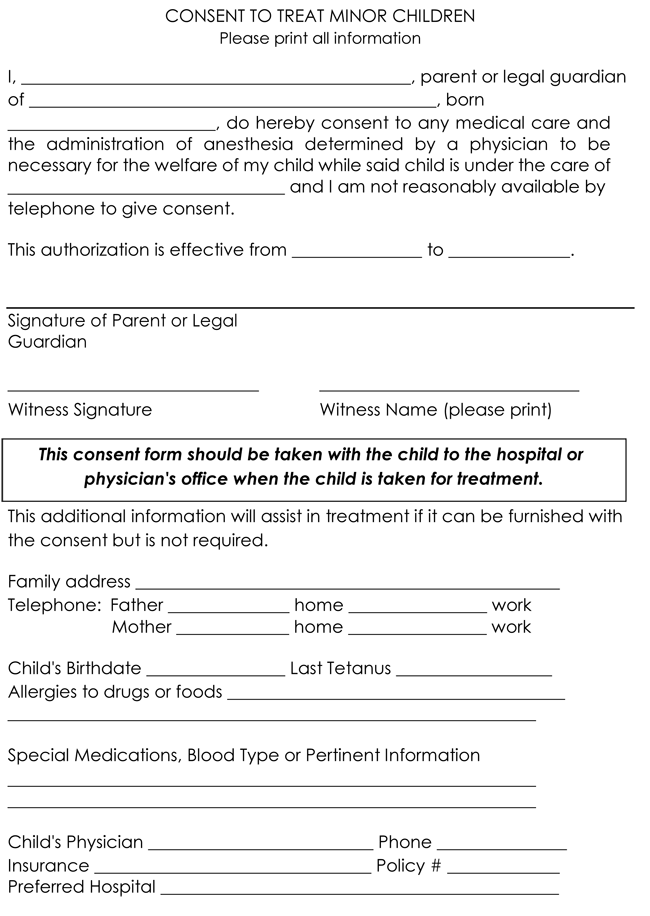 Child Medical Consent Form Templates 6 Samples For Word