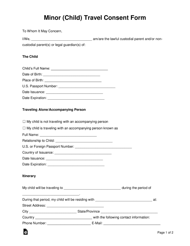 Child Travel Consent Form Template Qualads