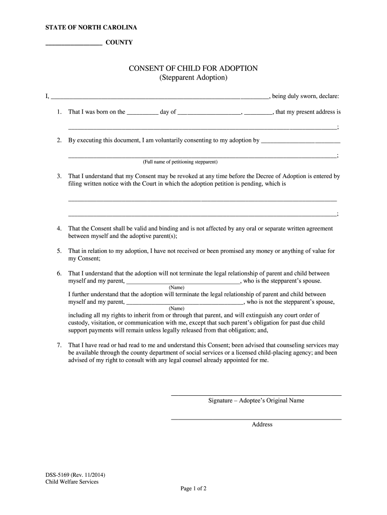 Consent To Allow Adoption Of Child Nc Fill Online Printable 