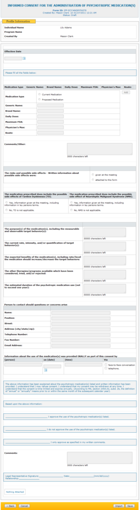Custom Form INFORMED CONSENT FOR THE ADMINISTRATION OF PSYCHOTROPIC 