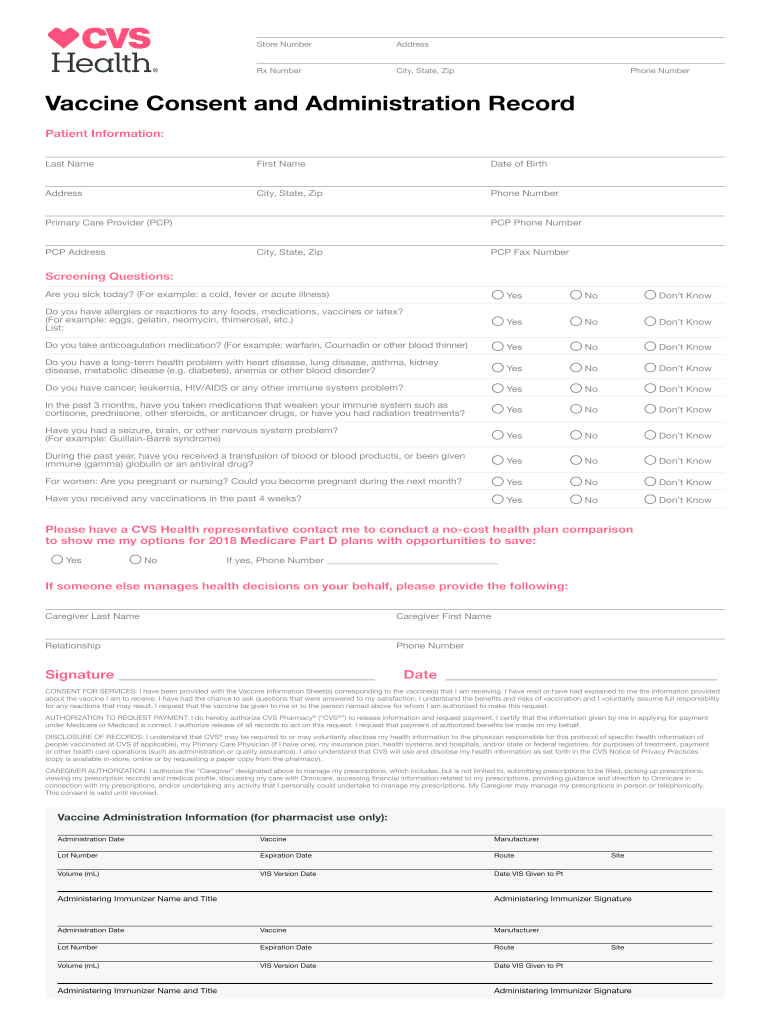 Cvs Covid Vaccination Consent Form Fill Online Printable Fillable