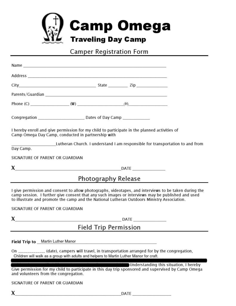 Day Camp Registration Form With Field Trip By Jason Koosmann Issuu