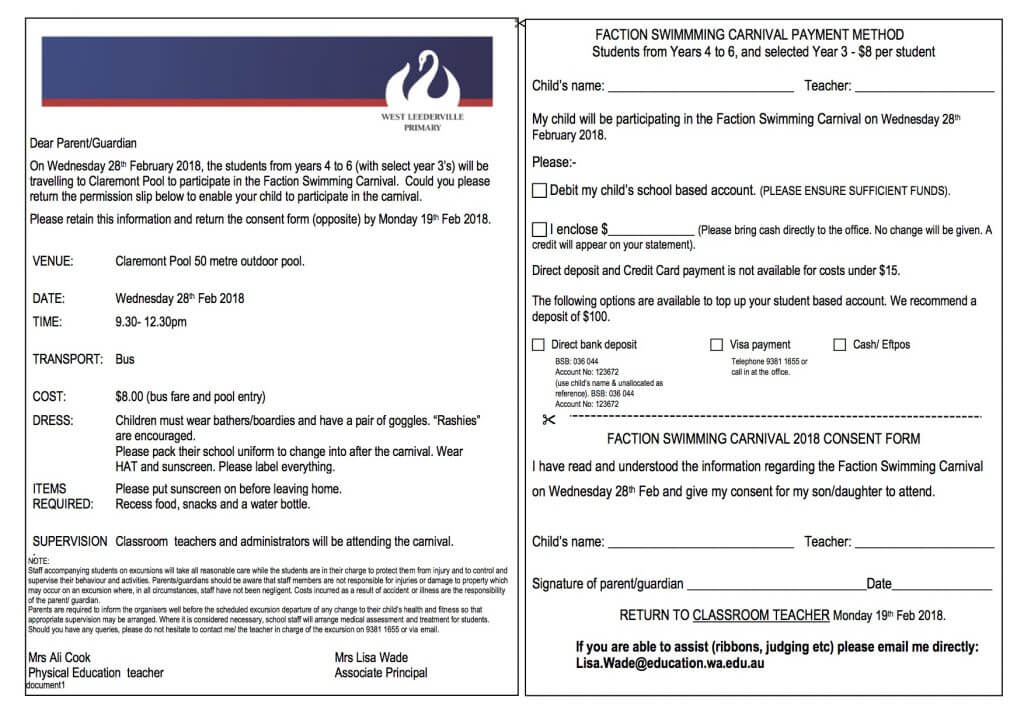 Faction Swimming Carnival Consent WLPS