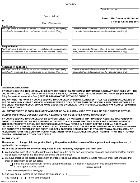 Form 15D Download Fillable PDF Or Fill Online Consent Motion To Change 