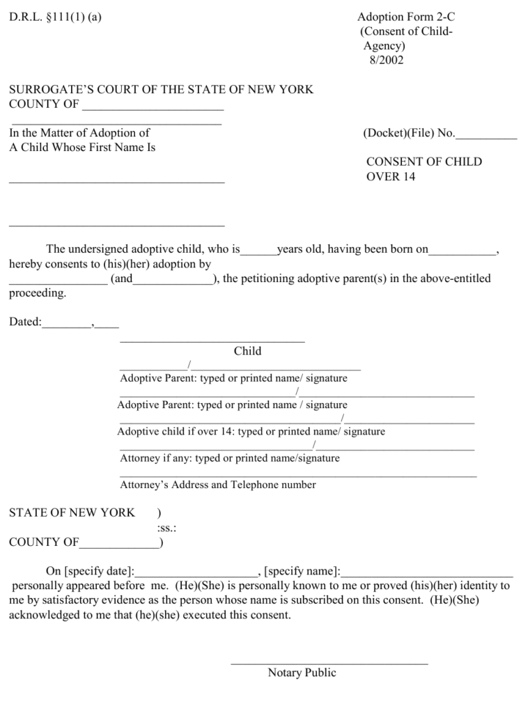 Form 2 C Download Fillable PDF Or Fill Online Consent Of Child Over 14 