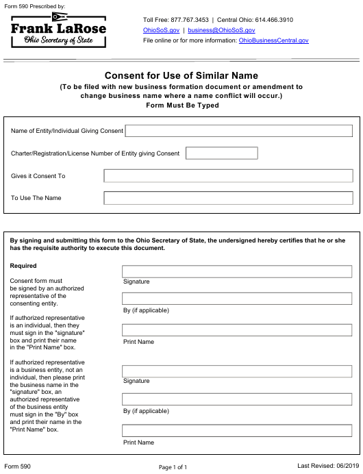 Form 590 Download Fillable PDF Or Fill Online Consent For Use Of 