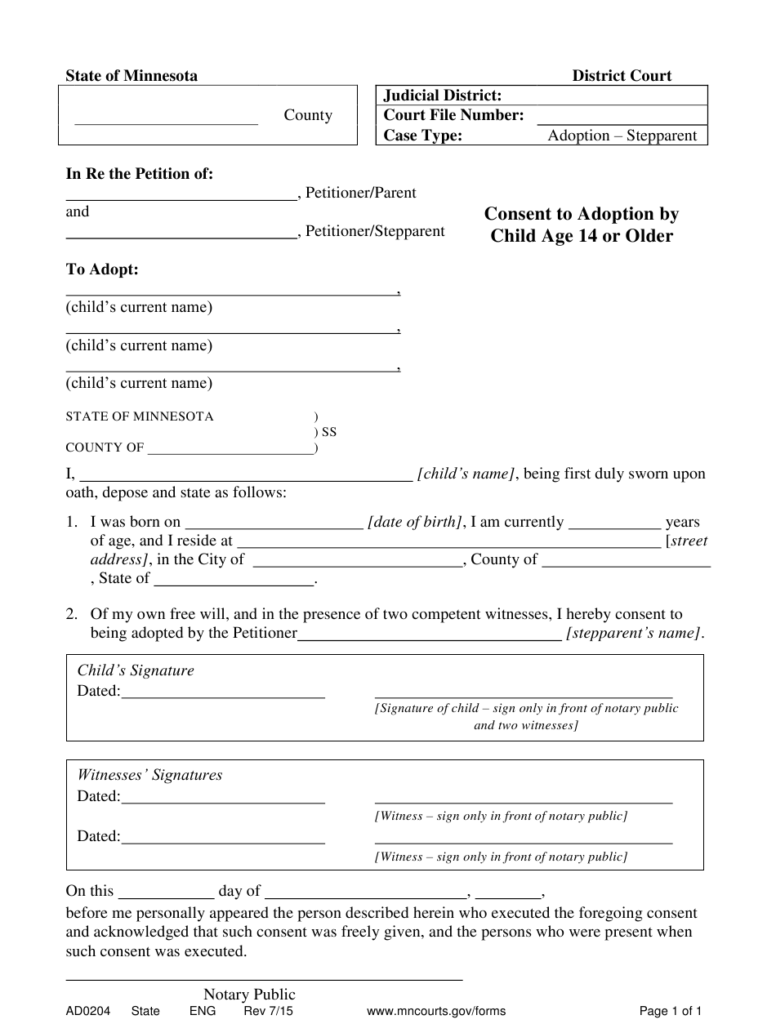 Form AD0204 Download Printable PDF Or Fill Online Consent To Adoption 