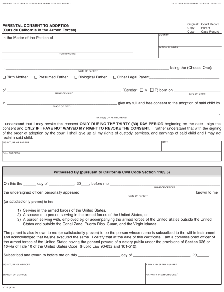 Form AD1F Download Fillable PDF Or Fill Online Parental Consent To 