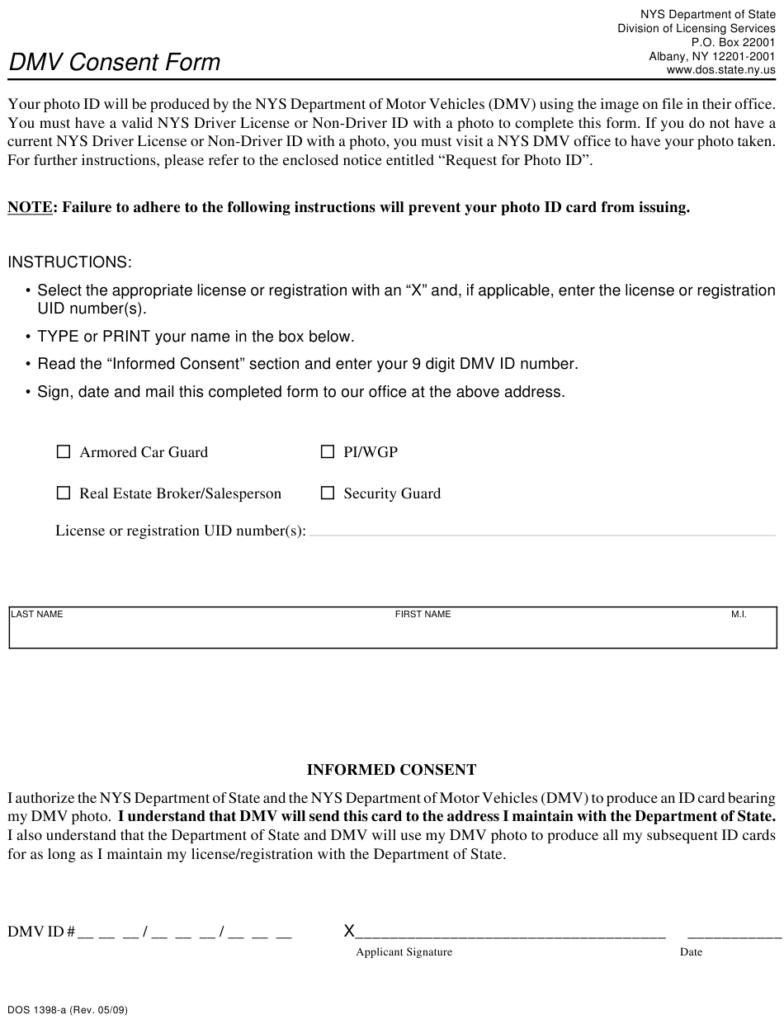 Form DOS1398 A Download Printable PDF Or Fill Online DMV Consent Form 