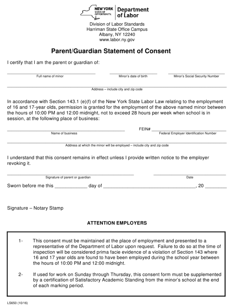 Form LS650 Download Printable PDF Or Fill Online Parent Guardian 