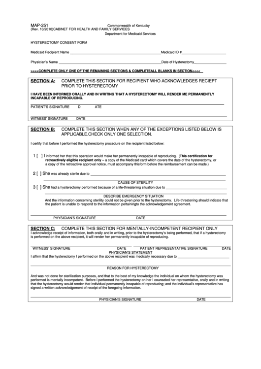 Form Map 251 Hysterectomy Consent Form Printable Pdf Download