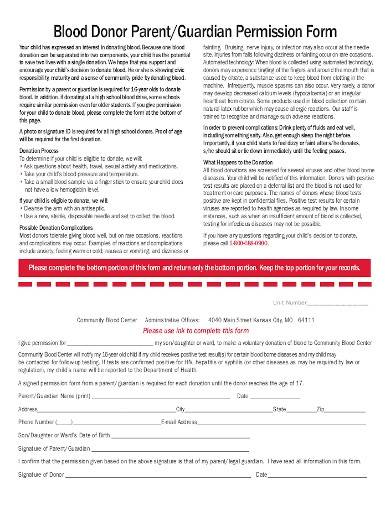 FREE 10 Blood Donor Parent Guardian Consent Form Samples Templates 