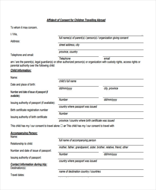 FREE 10 Consent Affidavit Forms In PDF MS Word