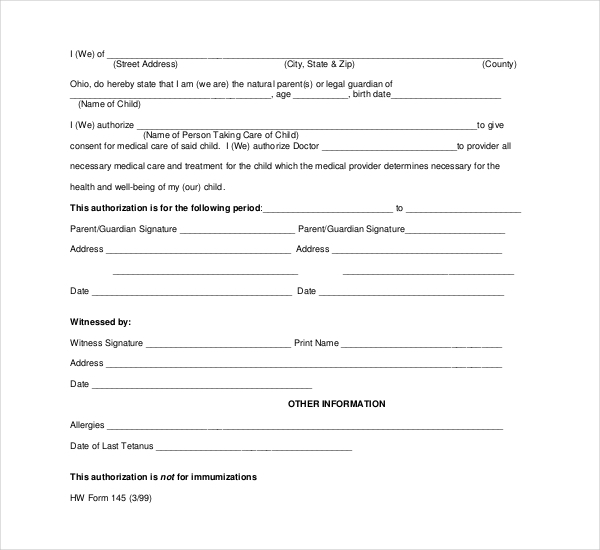 FREE 10 Sample Child Medical Consent Forms In PDF Excel Word