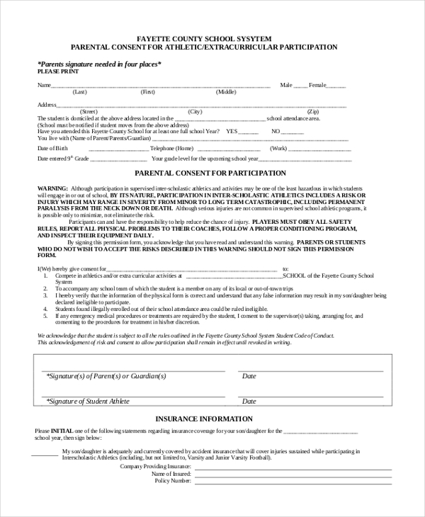 FREE 11 Sample Parental Consent Forms In PDF MS Word