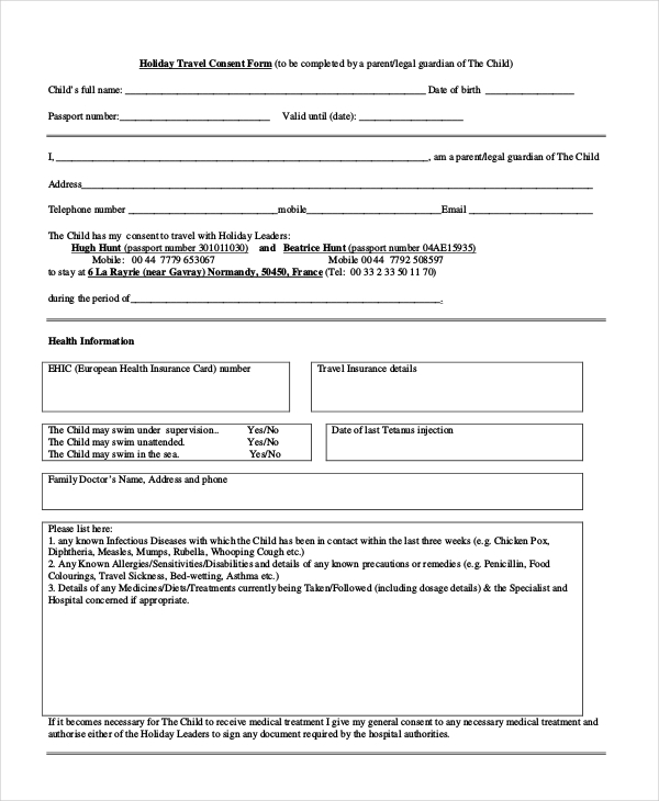 FREE 11 Sample Travel Consent Forms In PDF MS Word Excel