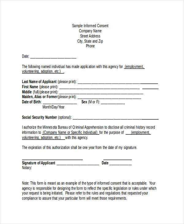 FREE 12 Sample Informed Consent Forms In MS Word PDF Excel