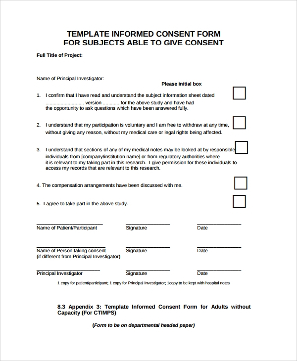 FREE 8 Sample Research Consent Forms In PDF MS Word