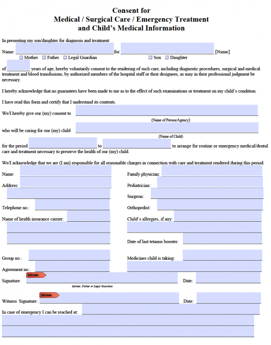 Free Child Medical Consent Form PDF