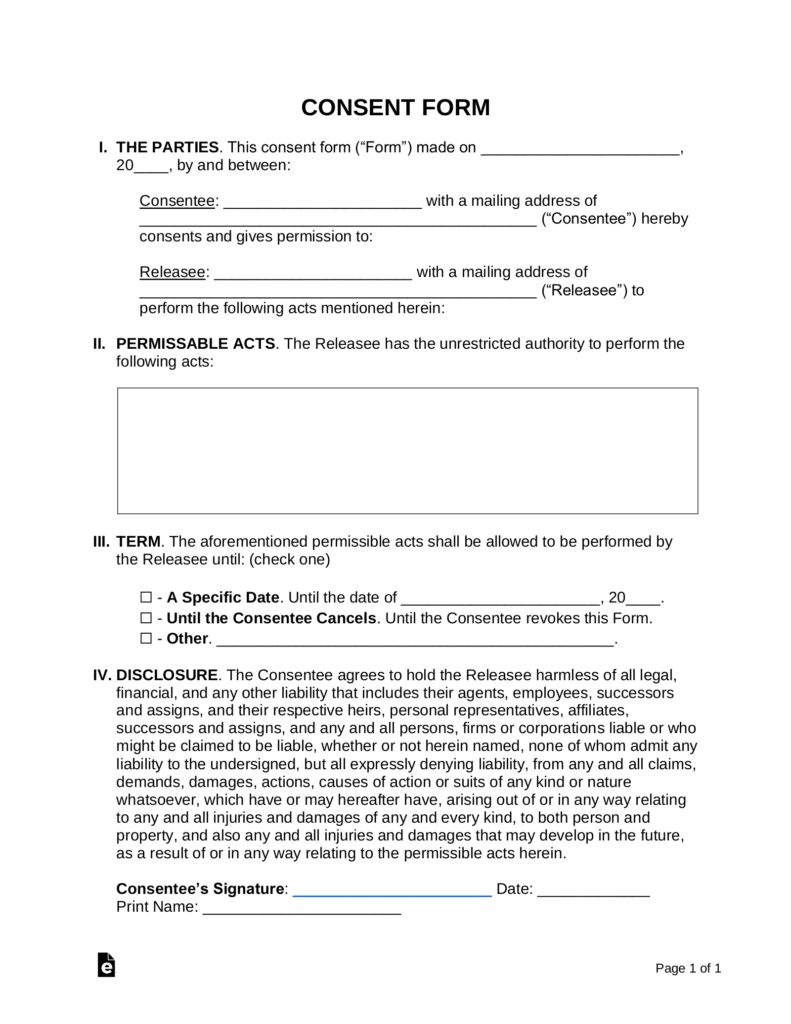 Free Consent Form Template Sample PDF Word EForms