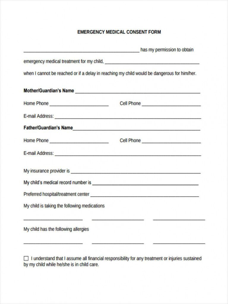 Free Free 8 Sample Emergency Consent Forms In Pdf Ms Word Babysitter 