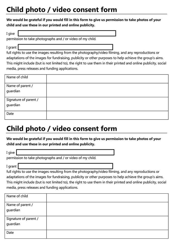 Free Photo Consent Forms Minor Adult Word PDF