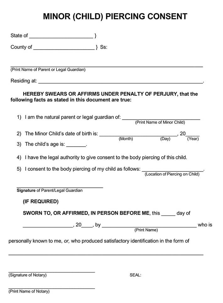 Free Tattoo Body Piercing Consent Forms Word PDF