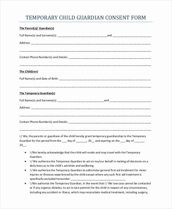 Free Temporary Guardianship Form Beautiful 10 Sample Temporary 