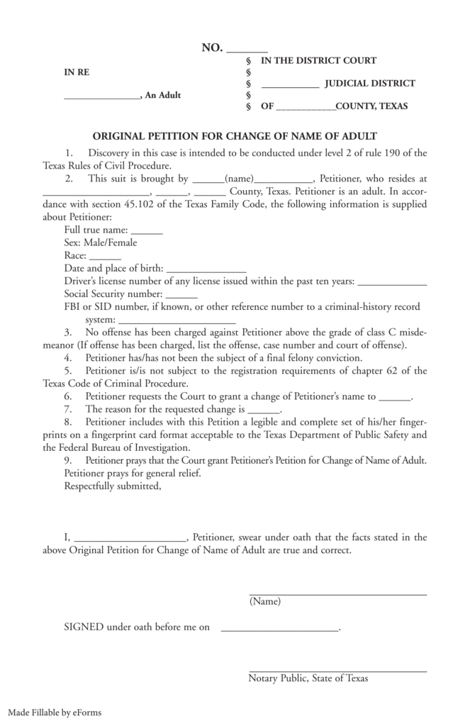 Free Texas Name Change Forms How To Change Your Name In TX PDF EForms