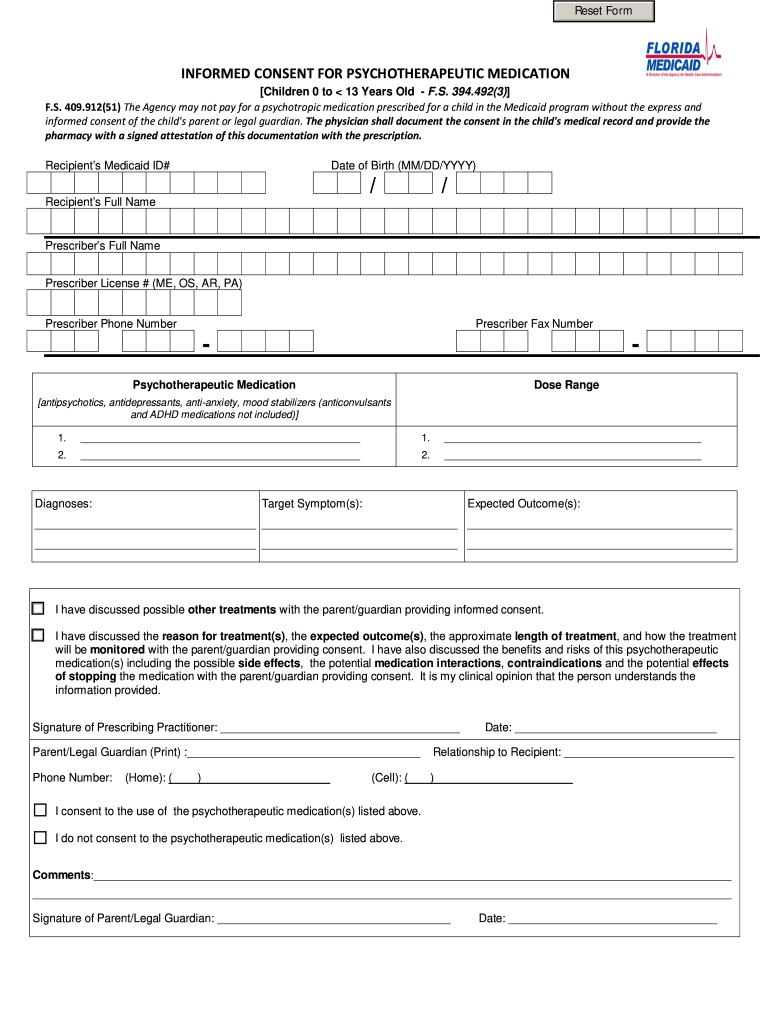 Informed Consent Medication Fill Online Printable Fillable Blank 