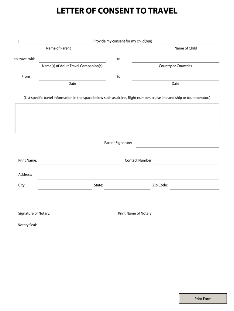 Interactive Form Filler Letter Of Consent To Travel Out Of Country With 