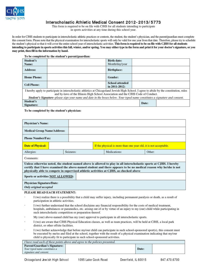 Interscholastic Athletic Medical Consent 2012 2013 5773 By Rochelle 