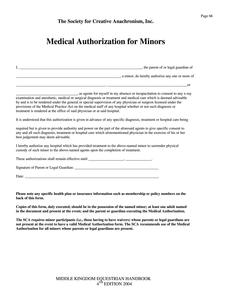 Medical Authorization For Minors 2004 Fill And Sign Printable 